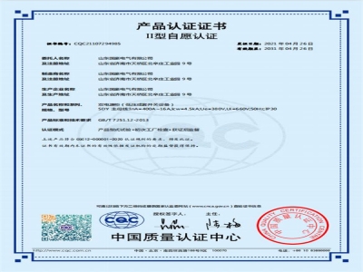 雙電源柜（低壓成套開(kāi)關(guān)設(shè)備）認(rèn)證證書